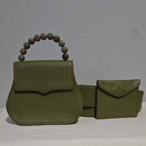 EDAS Mini Belt Bag, Matte Green Opal Beaded Handle.